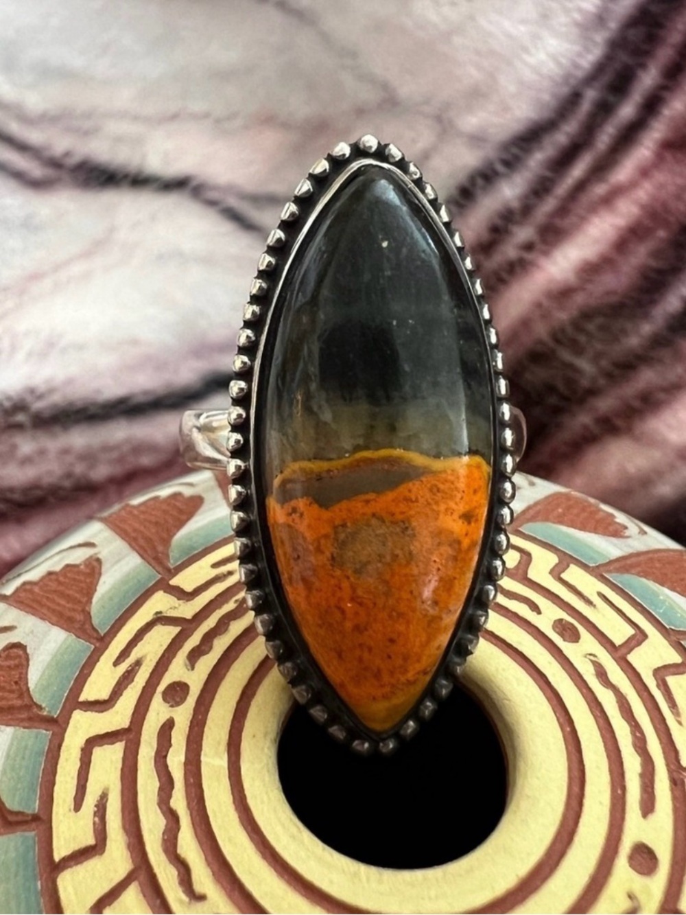 ❤️ Bumblebee Jasper Southwestern 925 Navajo Inspired Sz 8.75 Ring 9.1gms